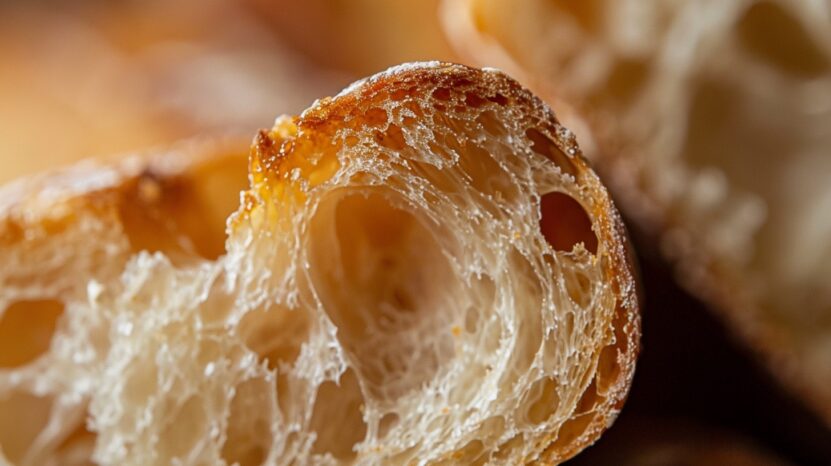 Bread cut in half close up